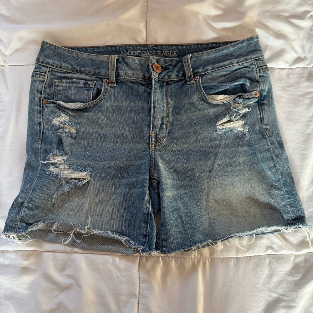 American Eagle Outfitters Women’s Distressed Denim Shorts - Faded Blue